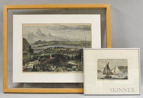 Two Framed Harper's Weekly Colored Lithographs, Ice-Boats on the Hudson and West Point and Vicinity from Fort Putnam.