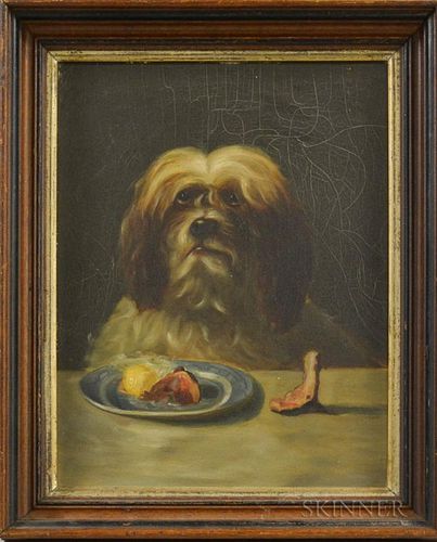 Attributed to Hattie Smith (American, 19th/20th Century)  Portrait of a Dog. Unsigned. Oil on board, 15 1/2 x 11 3/4 in., fra