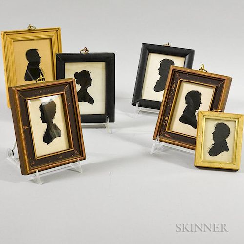 Six Framed King and Williams Hollow-cut Silhouettes, three of each, ht. to 6 3/4 in.