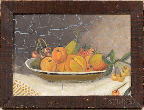 American School, 19th/20th Century  Still Life with a Bowl of Fruit. Unsigned. Oil on board, 9 1/2 x 13 1/2 in., framed.