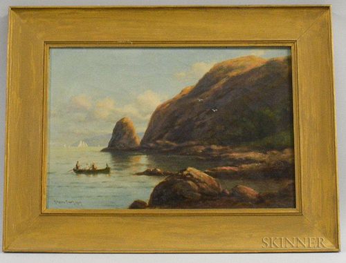 C. Myron Clark (Massachusetts, 1858-1925)  Shore Scene with Rowboat. Signed and dated "C Myron Clark 1907" l.l. Oil on canvas