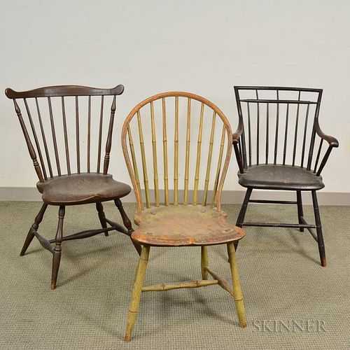 Three Painted Windsor Chairs, ht. to 38 1/4 in.
