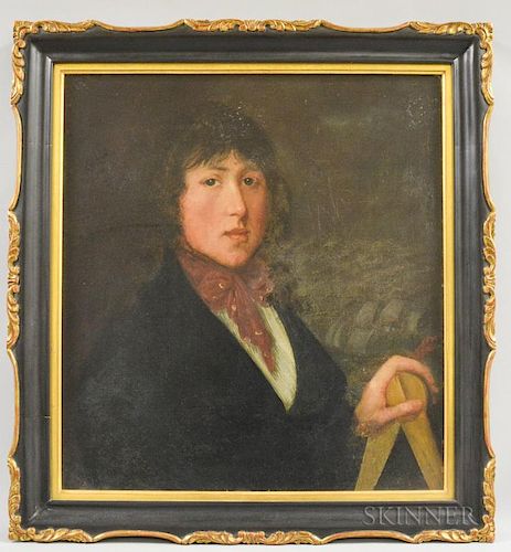 American School, 19th Century  Portrait of a Sea Captain. Unsigned. Oil on canvas on board, 23 x 21 in., framed. Condition: R