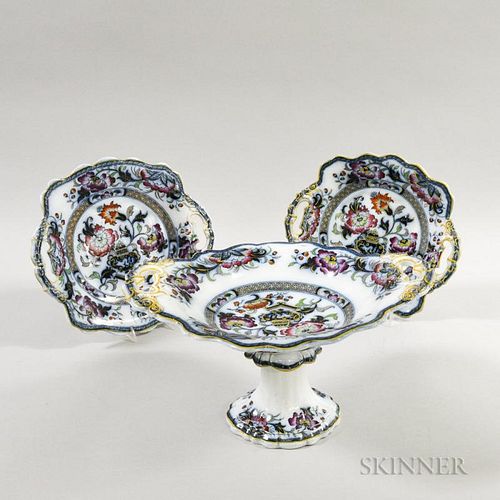 Ironstone Imari-palette Compote and Two Dishes, ht. to 7 1/2 in.