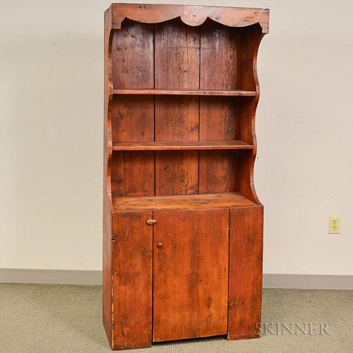 Pine Cupboard, with scalloped sides, ht. 67, wd. 30 3/4, dp. 15 in.