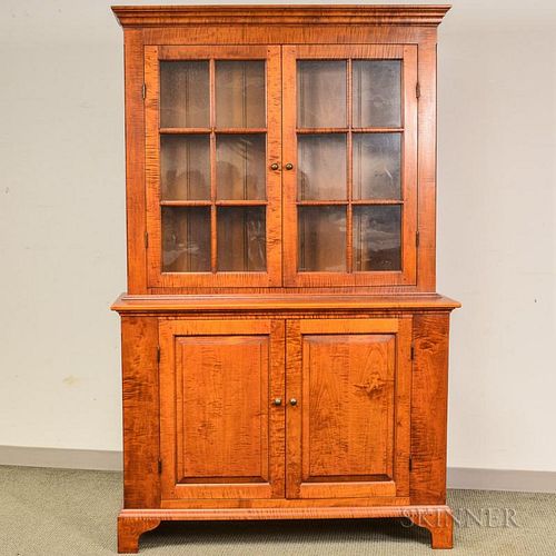 Eldred Wheeler Chippendale-style Glazed Cherry Step-back Cupboard, ht. 80 1/2, wd. 50 1/2, dp. 18 in.