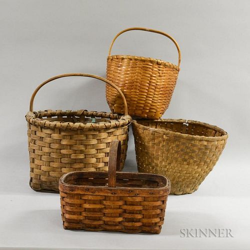 Four Woven Splint Gathering Baskets.