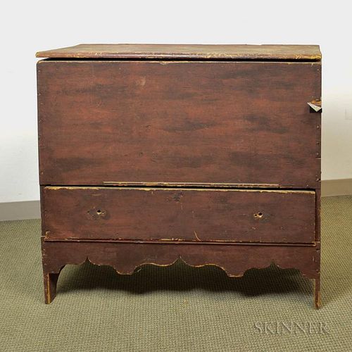 Red-painted One-drawer Blanket Chest, 18th/19th century, ht. 39, wd. 44, dp. 18 in.