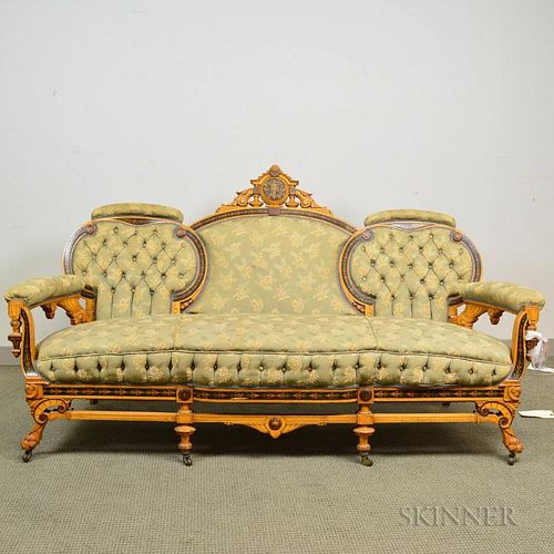 Greek Revival Inlaid Hardwood Sofa, second half 19th century, (imperfections), ht. 41 1/2, wd. 78, dp. 33 in.