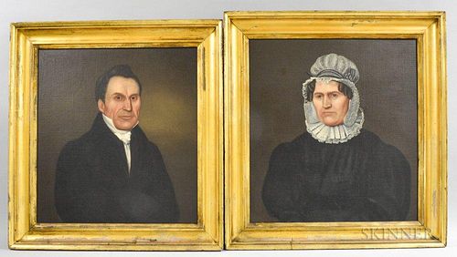 American School, 19th Century  Pair of Portraits. Unsigned. Oil on canvas, 25 1/2 x 23 1/2 in., framed. Condition: Cleaned an