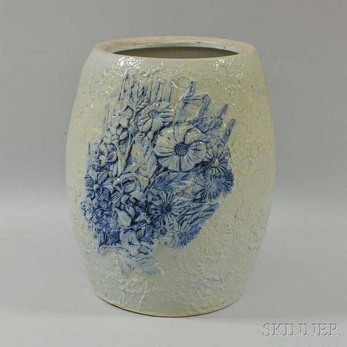 Large Molded and Cobalt-decorated Stoneware Five-gallon Water Cooler, late 19th century, (imperfections), ht. 15 in.