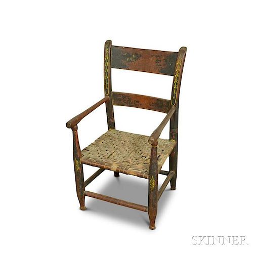 Child's Paint-decorated Thumb-back Windsor Armchair, 19th century, ht. 20 3/4 in.