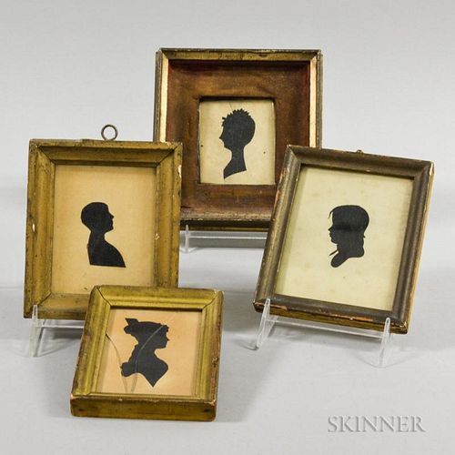 Four Framed Silhouettes, (imperfections), ht. to 6 1/4, wd. to 6 in.