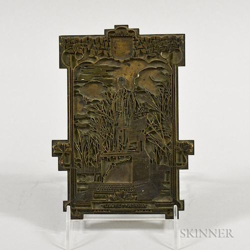 Abraham Lincoln Bronze Printer's Plate, depicting the Eli Bates Lincoln statue, ht. 6 3/4, wd. 5 in.