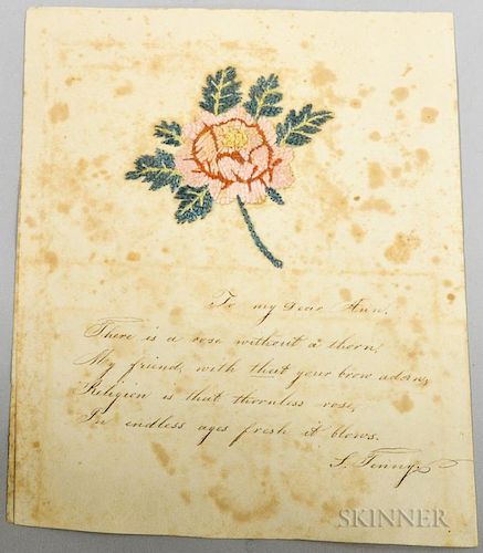 Embroidered Love Token Poem, Georgetown, Massachusetts, early 19th century, ht. 7 1/4, wd. 6 in.