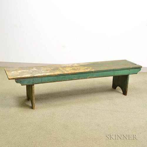 Green-painted Pine Bench, 19th century, ht. 17, wd. 70, dp. 16 in.