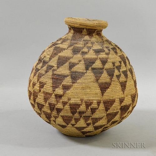 Woven Covered Olla-shaped Basket, ht. 14 in.