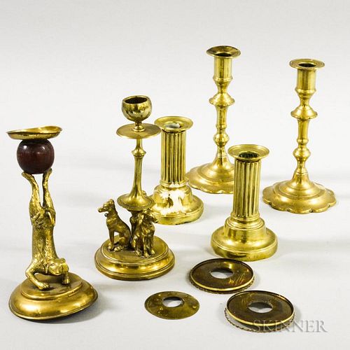 Six Brass Candlesticks, ht. to 7 3/4 in.
