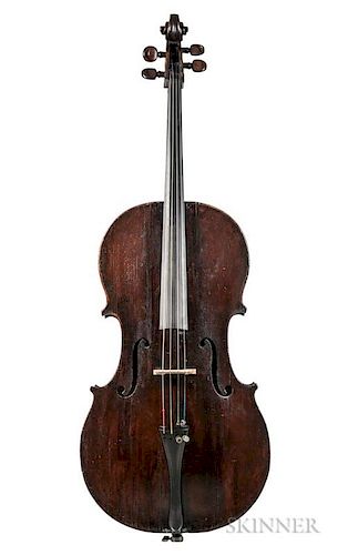 English Violoncello, labeled Preston MAKER/No. 97 Strand/LONDON, length of back 740 mm, with case.