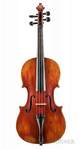Czech Viola, labeled John Juzek/Violinmaker in Prague/Made in Czechoslovakia, length of back 399 mm, with case and bow.