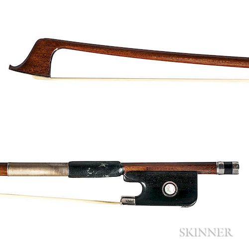 English Silver-mounted Violoncello Bow, W.E. Hill & Sons, 1933, the round stick stamped W.E. HILL & SONS, weight 75.9 grams.
