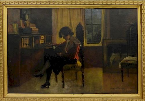 Alfred Lakos Interior Painting of Woman Smoking