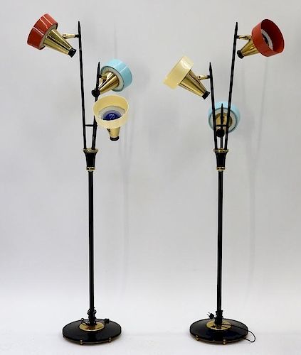 PR Mid Century Modern Brass 3 Light Floor Lamp