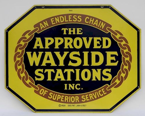 1927 Wayside Stations Double Sided Porcelain Sign