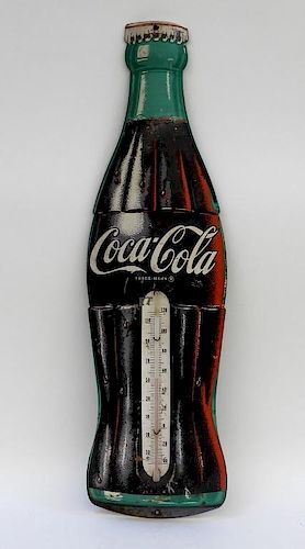 C.1960 Coca Cola Embossed Tin Bottle Thermometer