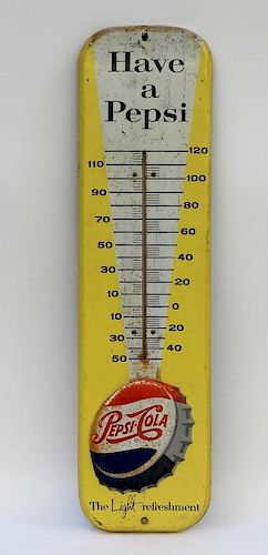 C.1955 Pepsi Embossed Tin Advertising Thermometer