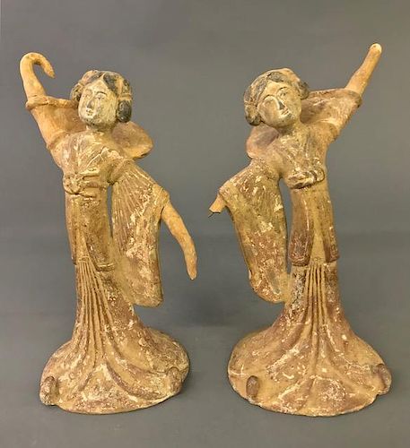 Pair of Chinese Pottery Dancing Figures