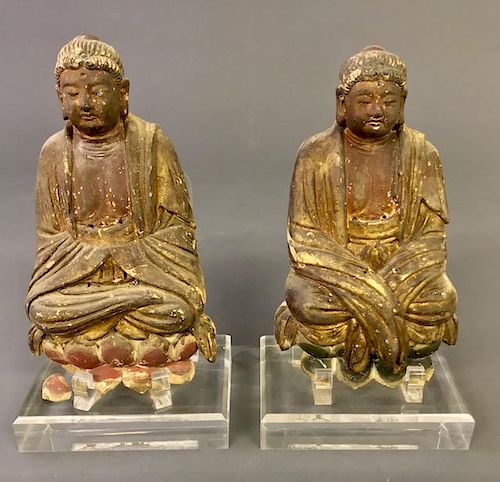 Two Chinese Ceramic Carved Seated Buddhas