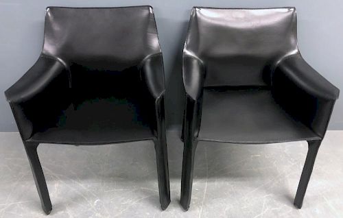 Pair of Black Leather Cassina Armchairs