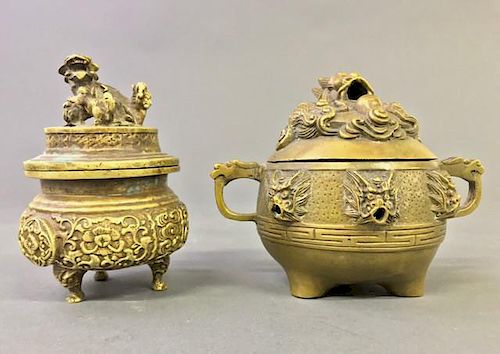 Two Small Chinese Bronze Incense Burners