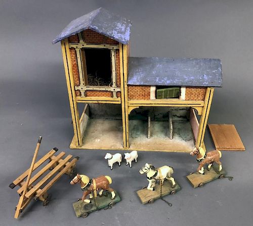 German Painted and Lithographed Barn with Animals