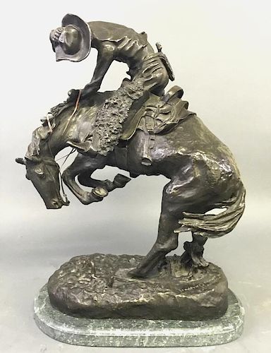 Large Bronze Sculpture of Cowboy and Rattlesnake