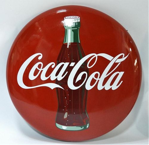 LARGE Coca Cola Porcelain Button Advertising Sign