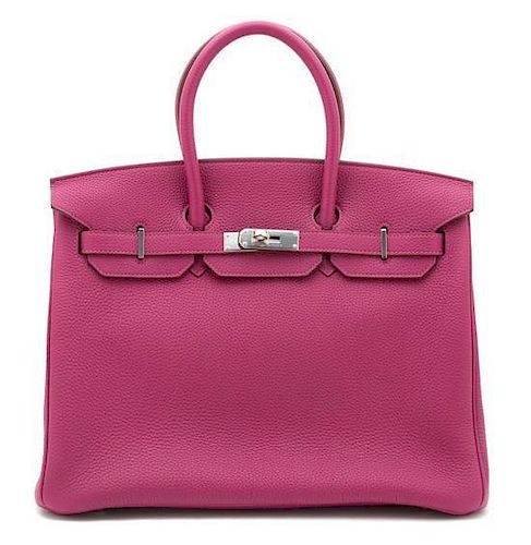 An Hermes Tosca Clemence 35cm Birkin Handbag, 14" x 10" x 7"; Handle drop: 4".