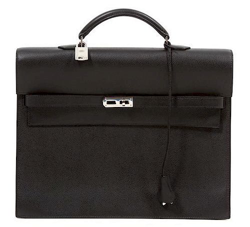 An Hermes Black Epsom Kelly Depeche 34 Briefcase, 13.5" x 9.75" x 4"; Handle drop: 2".