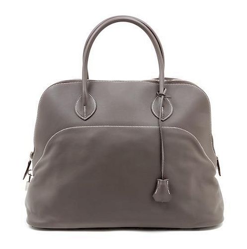 An Hermes Bolide Relax 40 Etoupe Veau Sikkim Handbag, 16" x 12" x 6.5"; Handle Drop: 5".