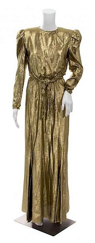 A Carolina Herrera Gold Lame Evening Gown, Size 8.