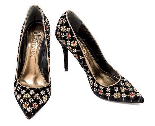A Pair of Alexander McQueen Rhombic Embroidered Shoes, Size 39.
