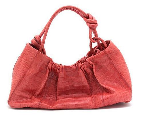 A Nancy Gonzalez Red Crocodile Shoulder Bag, 18.5" x 9.5" x 4.5", handle drop 9"
