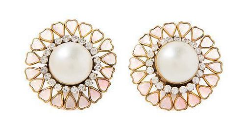 A Pair of Chanel Faux Pearl and Gripoix Earclips, 1.75" diameter.
