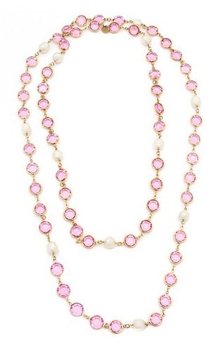A Chanel Pink Crystal and Faux Pearl Sautoir, 53".