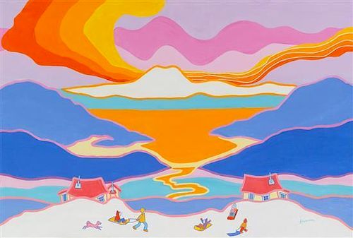 Ted Harrison, (Canadian, 1926-2015), Sledding, 1982