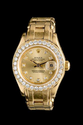 * An 18 Karat Yellow Gold and Diamond Ref. 69298 Oyster Perpetual Datejust 'Pearlmaster' Wristwatch, Rolex,