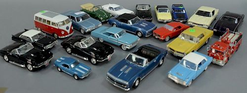 Group of twenty 1960s model cars including 1963 Thunderbird, 1968 Chevelle, 1965 Pontiac, 1967 Camaro, 1960 Fire Pumper, 1963