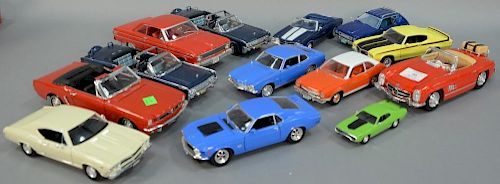 Group of thirteen 1960's and 1970's model cars to include two 1961 Lincoln X-100 Kennedy Cars 1:24 scale, cream 1968 Chevrole