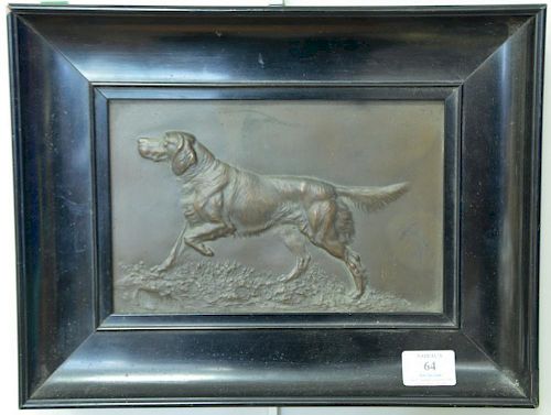 Oscar Pflug (1880-1910) bronze plaque of a retriever dog, signed and dated lower left O Pflug 95. sight size 6 1/4" x 9 1/2"